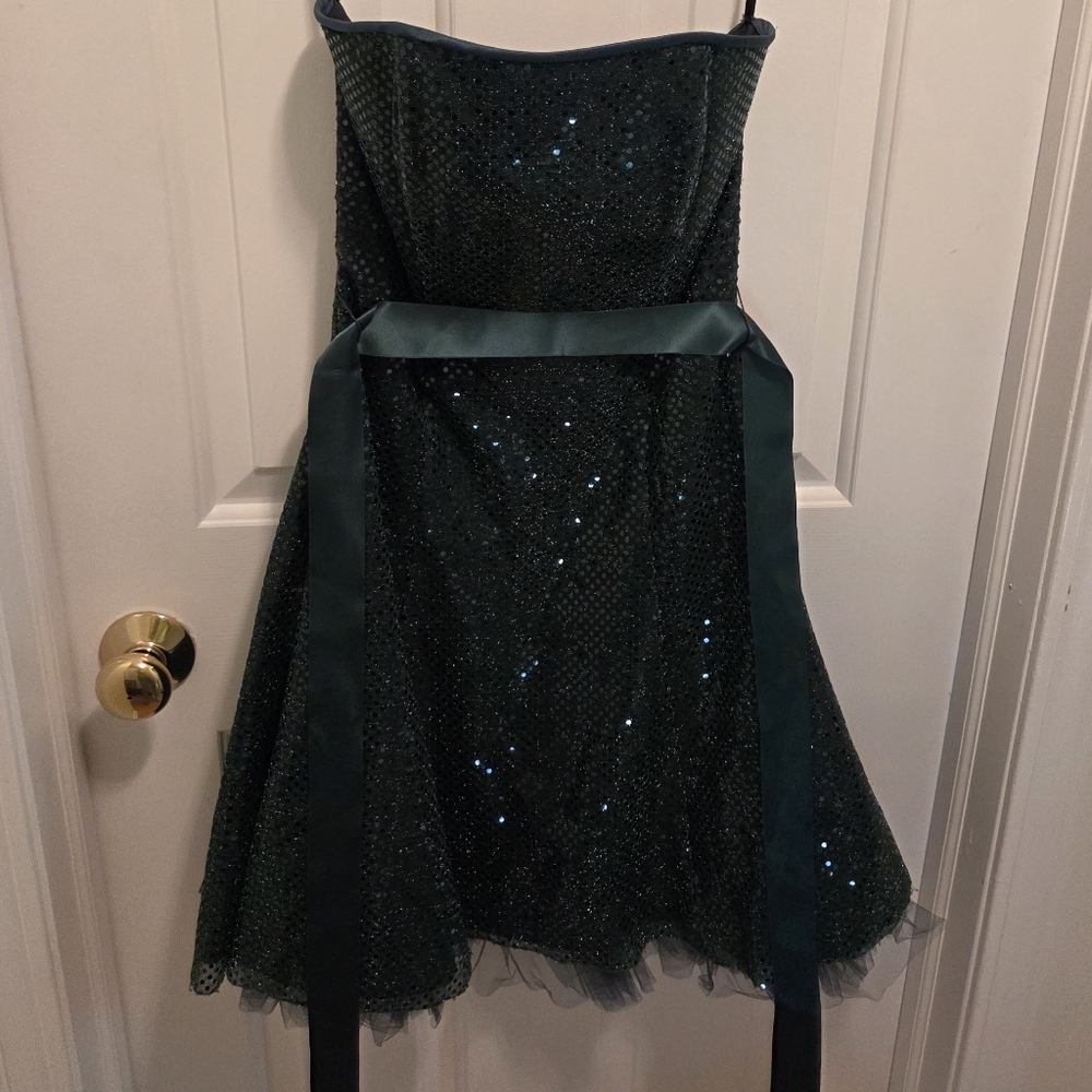 Jessica McClintock For Gunne Sax Dark Green Strapless Dress, Size 3